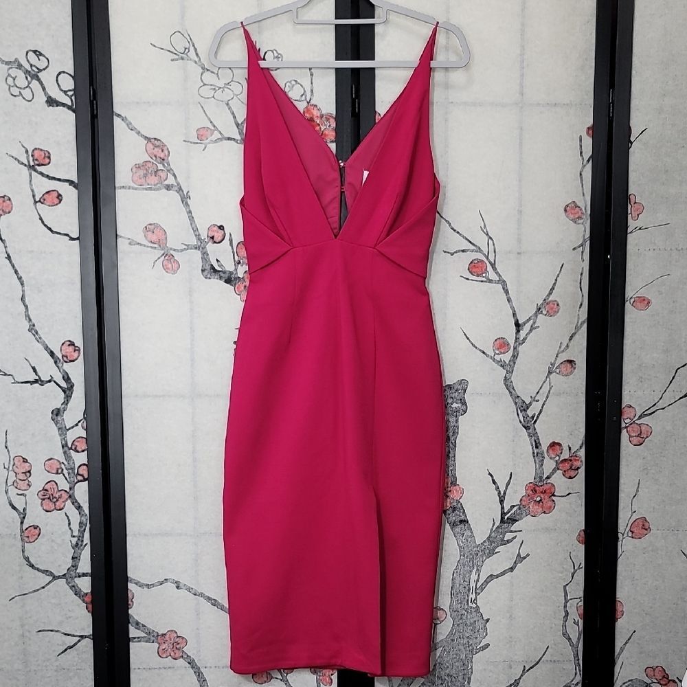 Nicholas Deep V Midi Dress In Pink Size 4
